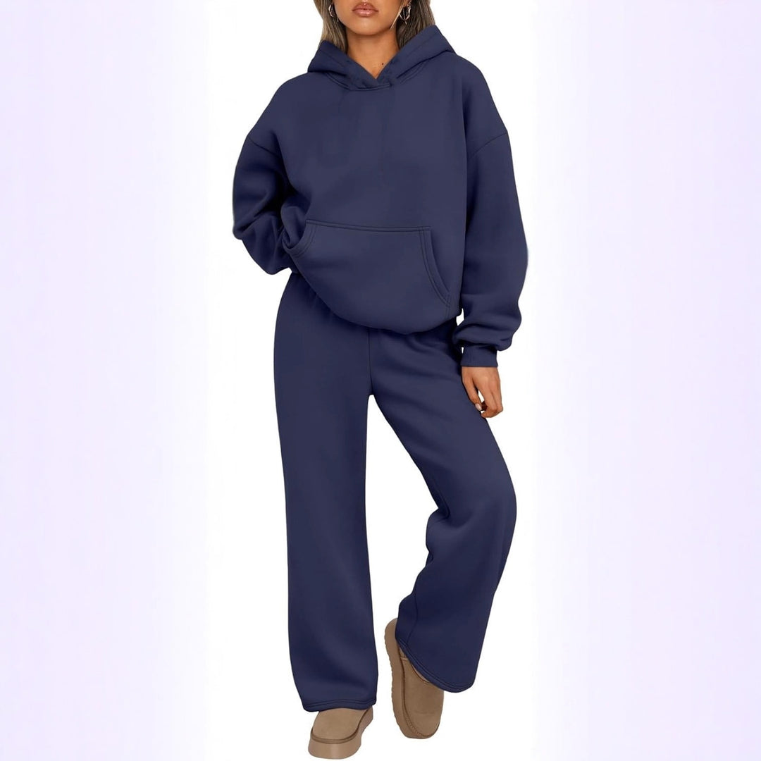 Damen nan Cozy-Loungewear-Set mit oversized Kapuzenpullover, Kängurutasche und weiten Palazzo-Jogginghose Drune