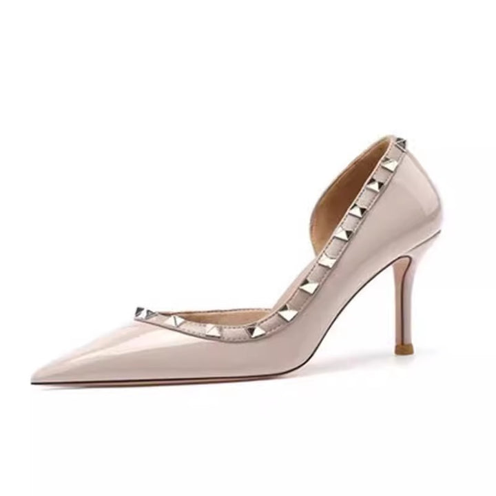 Damen Spitzer Slingback-Pumps aus Lack mit pyramidenförmigen Nieten und schlankem Stiletto Drune