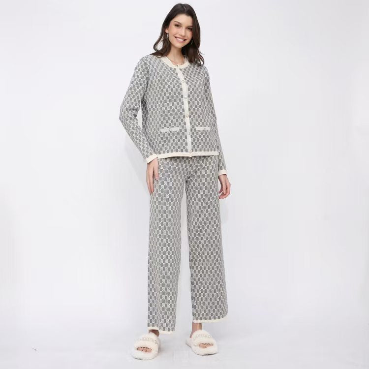 Damen Pyjama-Set mit modernem Karomuster und durchgehender Knopfleiste Drune