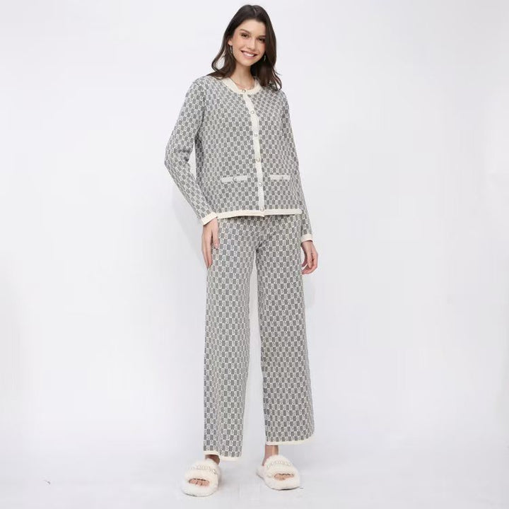 Damen Pyjama-Set mit modernem Karomuster und durchgehender Knopfleiste Drune