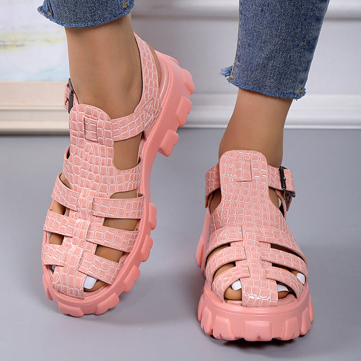 Damen Plateau-Sandalen mit trendigem Riemendesign und stabiler Gummisohle Drune