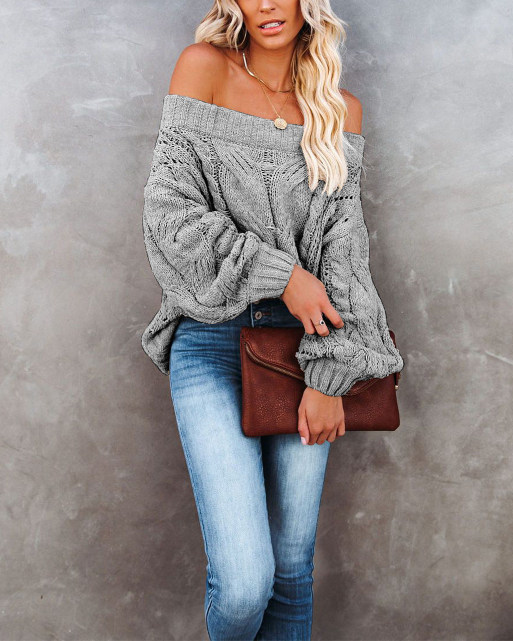 Damen Oversized Strickpullover mit weitem Ausschnitt und Rippdetails Drune