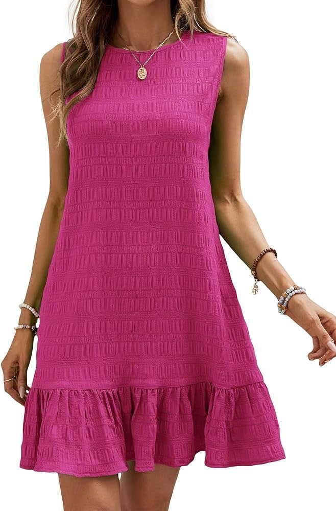 Damen ärmelloses Sommerkleid mit Rüschensaum und strukturierter Oberfläche Drune