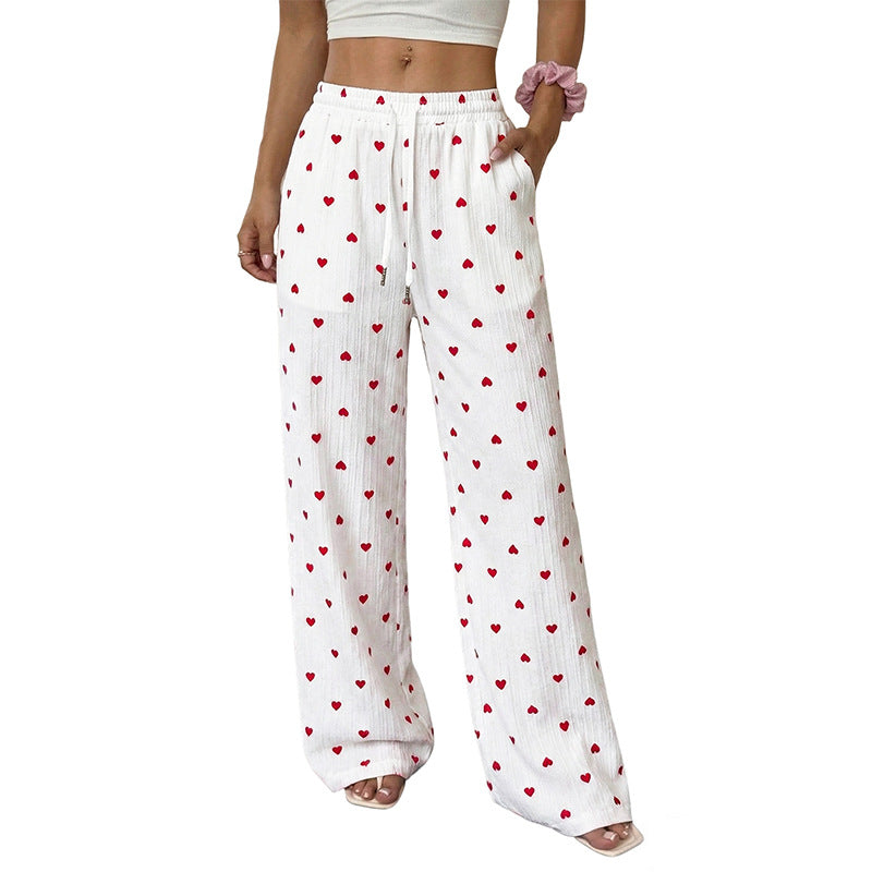 Damen Lässige Weite Hose mit Herzmuster Drune