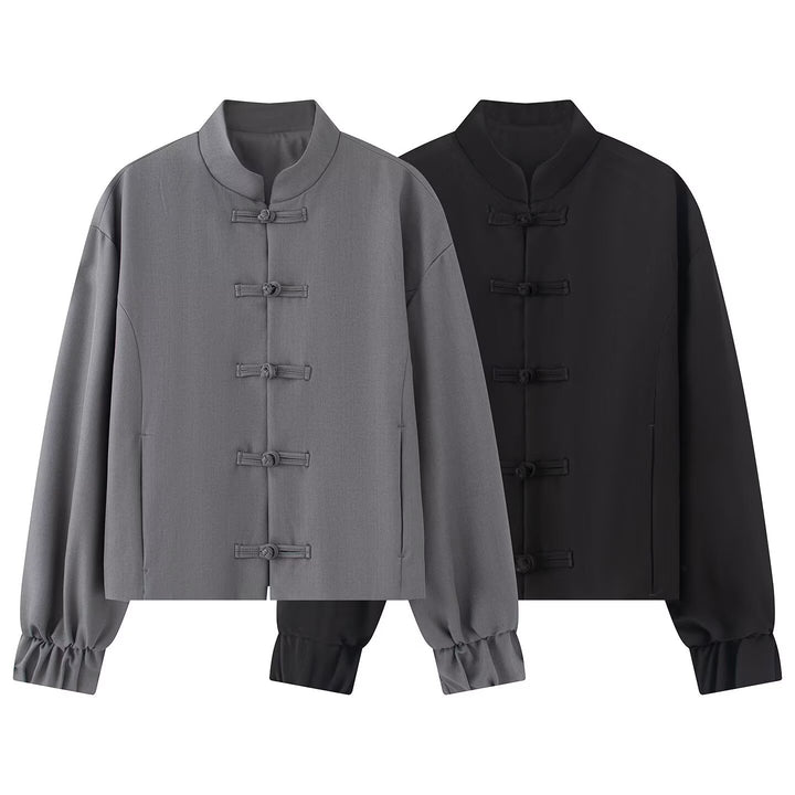Damen Kurze Boxy‑Jacke mit Stehkragen und Knotenverschluss-Details Drune