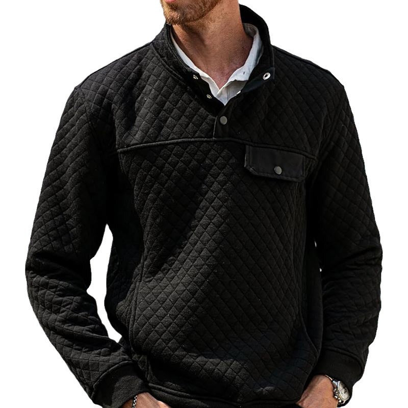 Herren Stepp-Sweatshirt mit Stehkragen, Halbreißverschluss und Brusttasche Drune