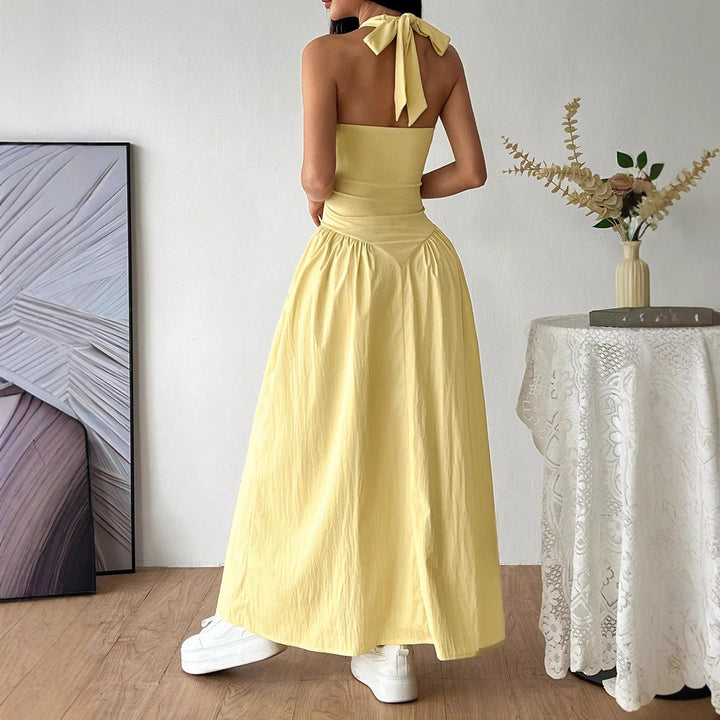 Damen Maxidress mit U-Ausschnitt und fließendem Rock Drune