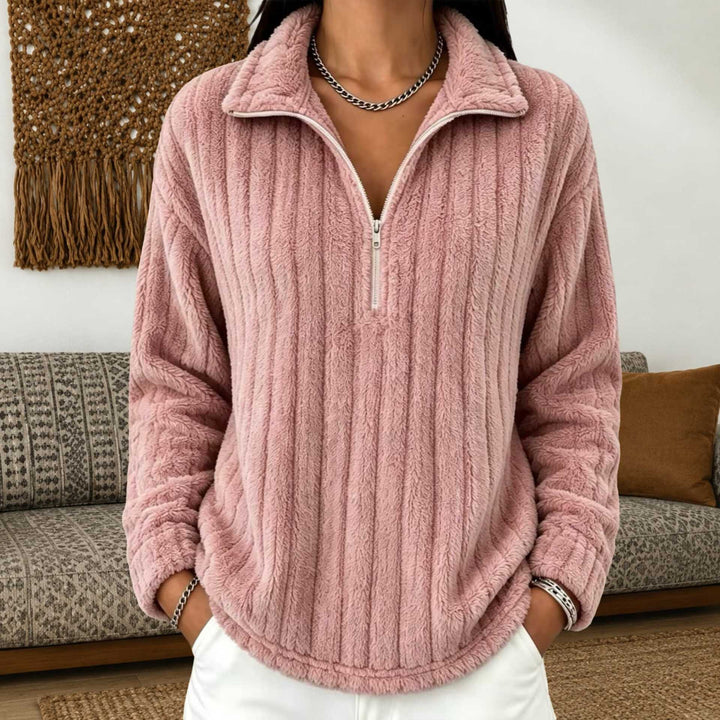 Damen Kuscheliger Plüsch-Halfzip-Pullover mit Stehkragen Drune