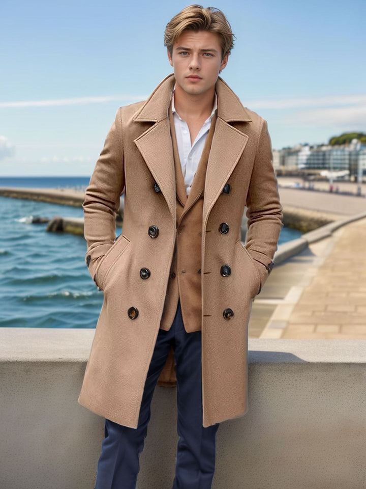 Herren Eleganter einreihiger Langmantel aus Wollmix mit schmaler Silhouette und Reverskragen Drune