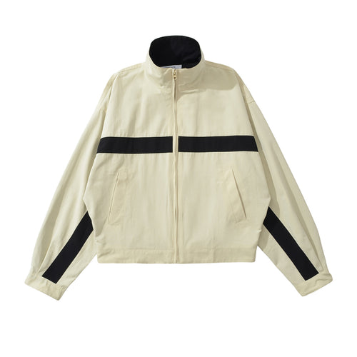 Damen Oversize Trackjacke mit Stehkragen, durchgehendem Reißverschluss und Kontraststreifen Drune