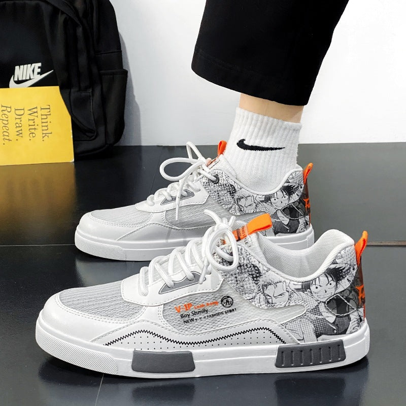 Unisex modischer Low-Top Sneaker mit atmungsaktivem Mesh gedämpfter EVA-Sohle und grafischem Comic-Print Drune