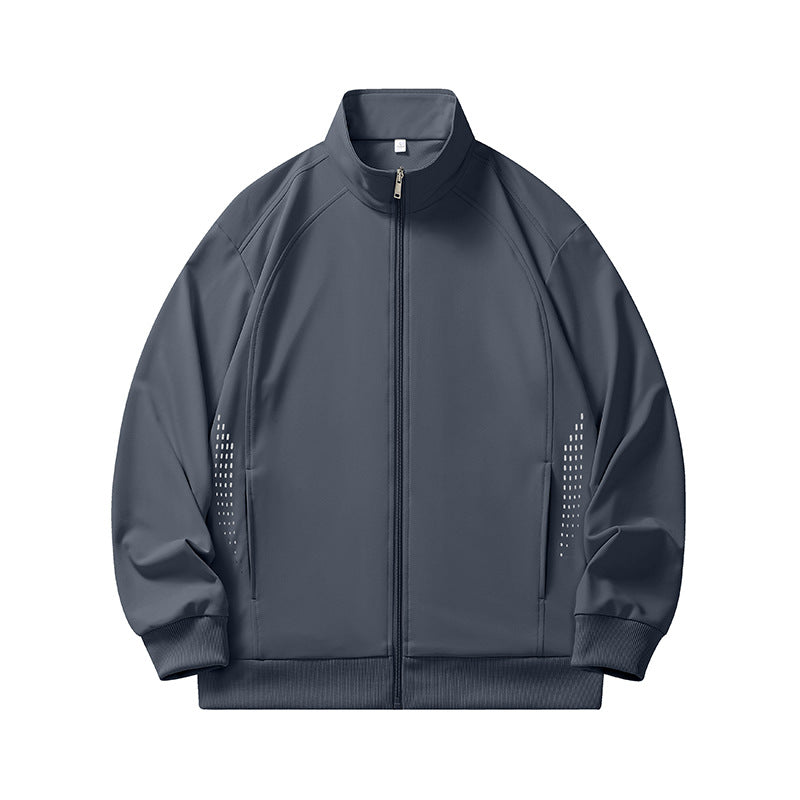 Herren leichte winddichte Zip-Trainingsjacke mit Stehkragen, Raglanärmeln und seitlichen Reflektorpunkten Drune