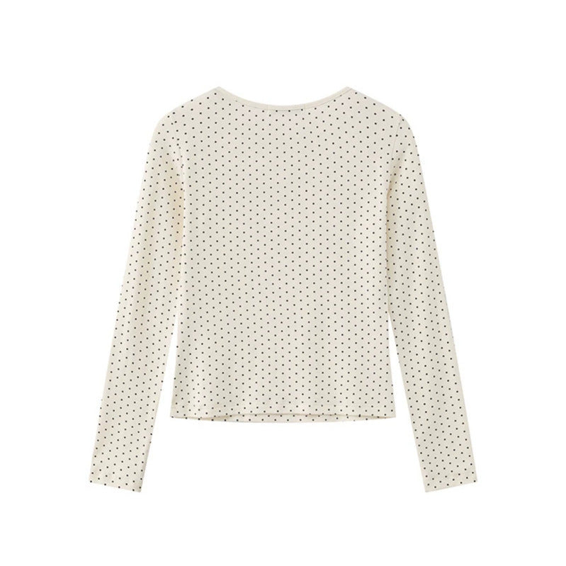 Damen Langarmshirt aus weichem Baumwolljersey mit Pünktchenmuster und Zierknoten Drune
