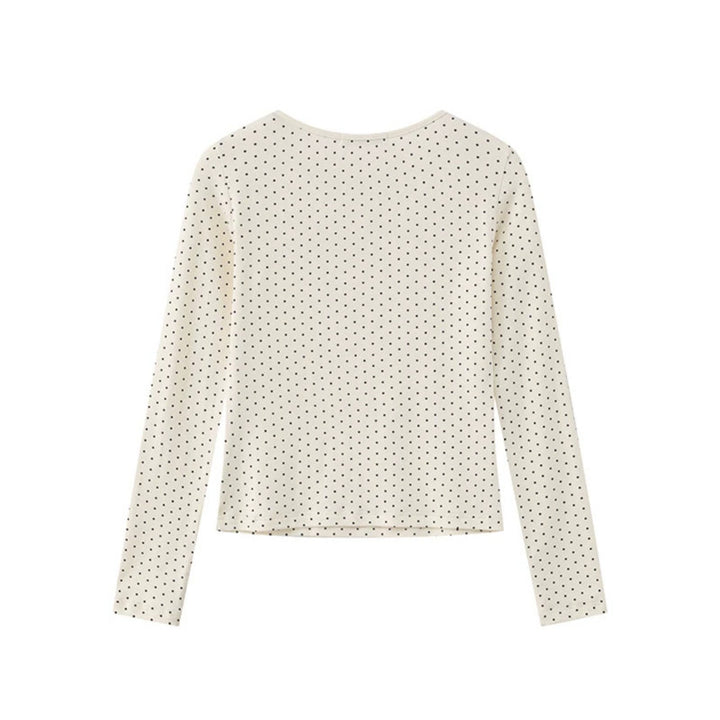 Damen Langarmshirt aus weichem Baumwolljersey mit Pünktchenmuster und Zierknoten Drune