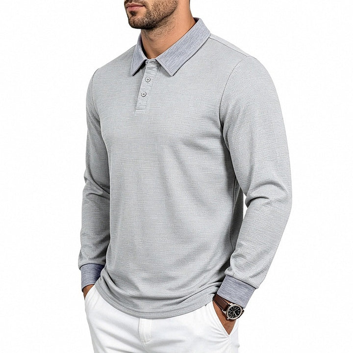 Herren Slim-Fit Poloshirt mit Langarm und Waffelstruktur Drune