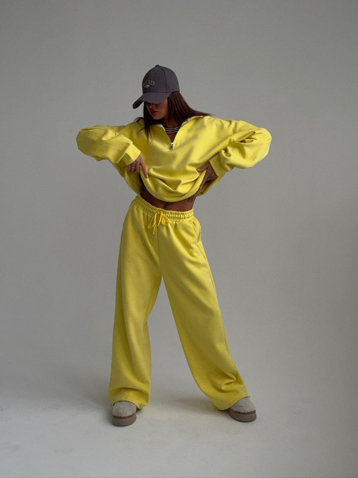Damen Oversize Sweatshirt mit Halbzip und hohem Stehkragen Drune