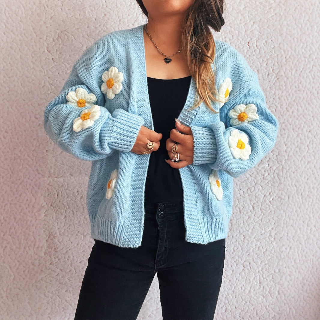 Damen Strickjacke mit floralen Applikationen Drune