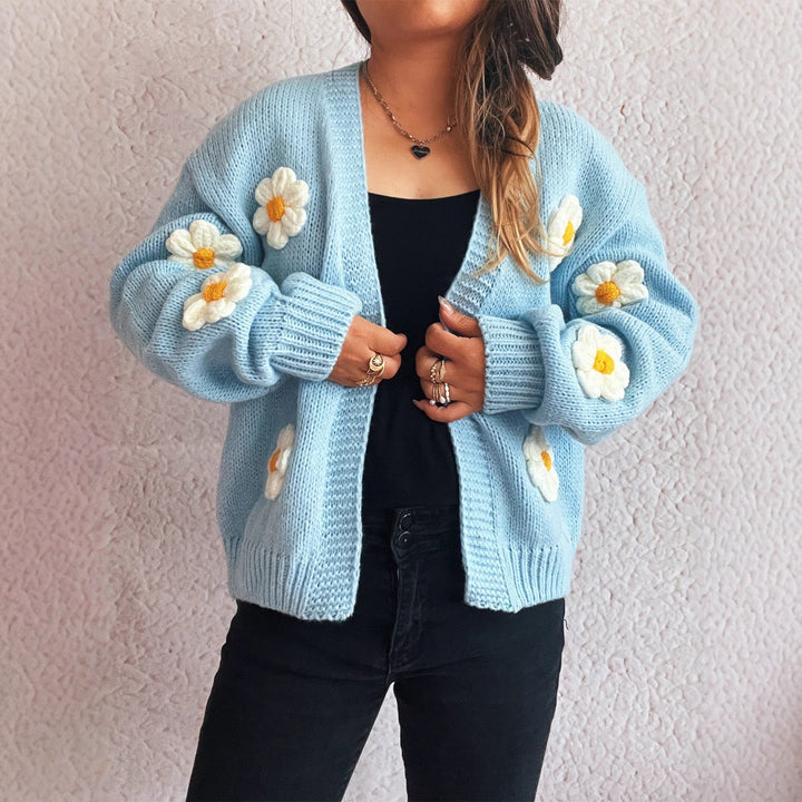 Damen Strickjacke mit floralen Applikationen Drune