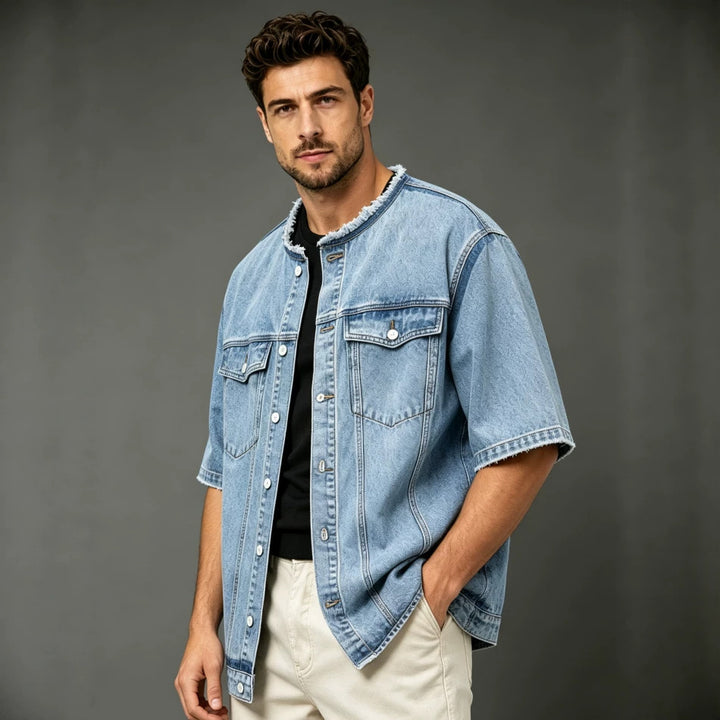 Herren Modische Denimjacke mit Kurzarm