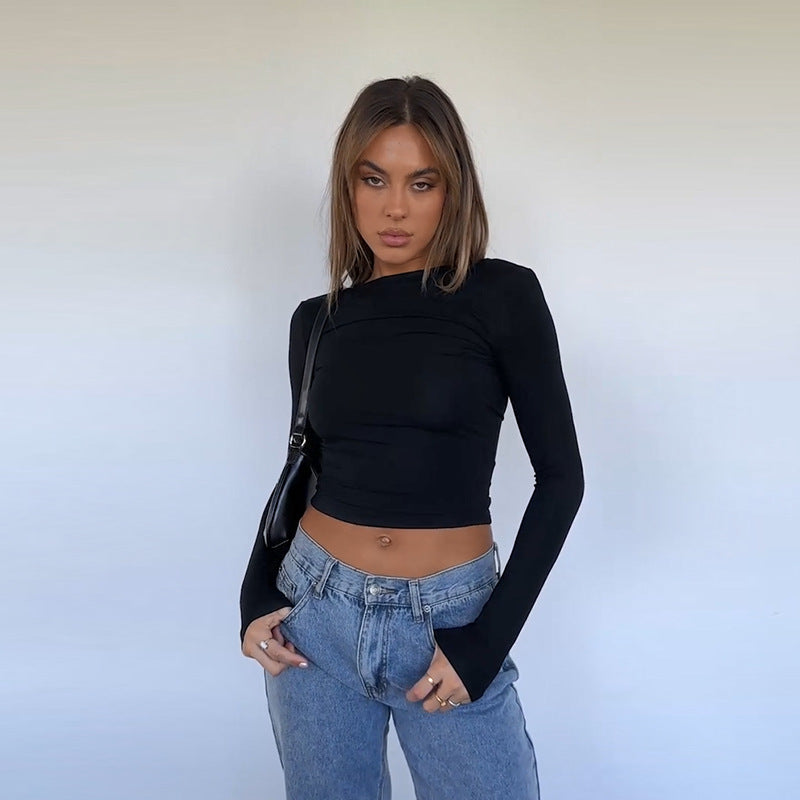 Damen elegantes Crop-Top mit asymmetrischer Raffung Drune