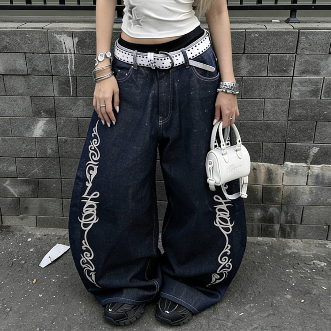 Damen Weiter Jeans mit eleganten Kunstwerken Drune