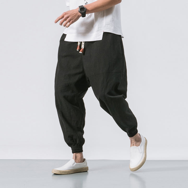 Herren nan relaxed Fit Leinen-Jogger mit Tunnelzug, eingesetzten Knieteilen und elastischen Bündchen Drune