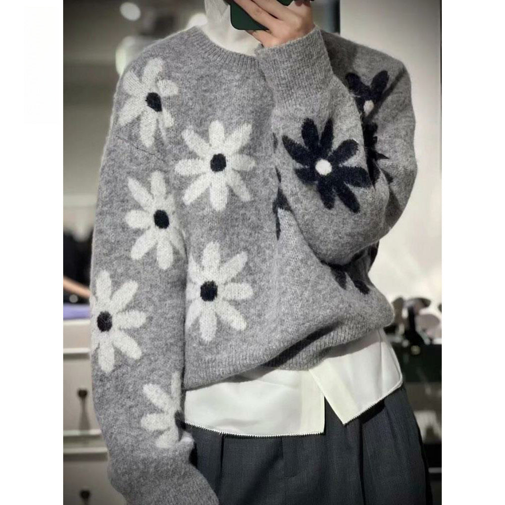 Damen gemütlicher Strickpullover mit floralem Muster und weichem Material Drune