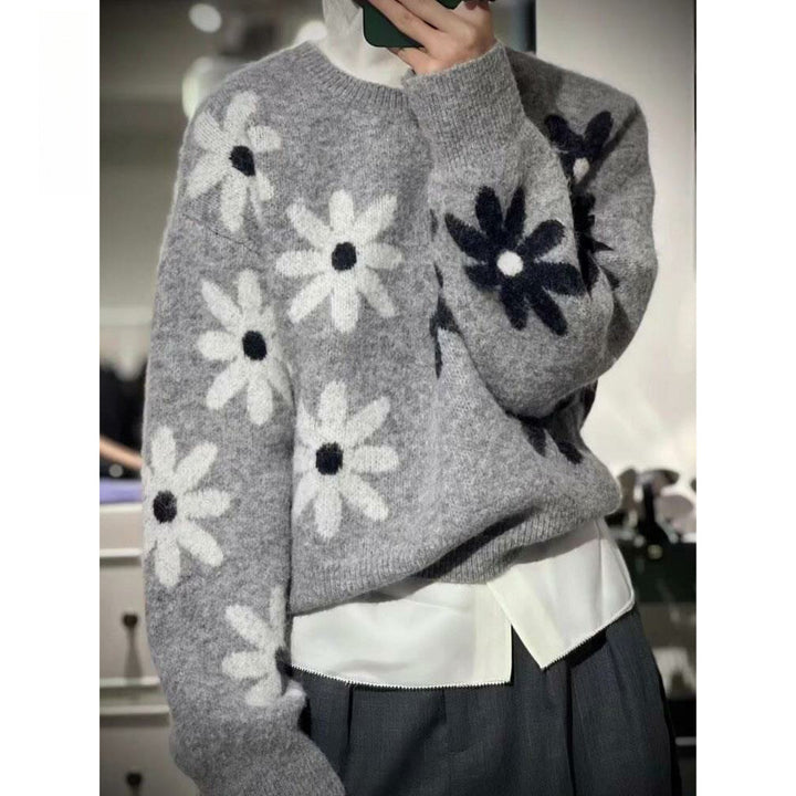 Damen gemütlicher Strickpullover mit floralem Muster und weichem Material Drune