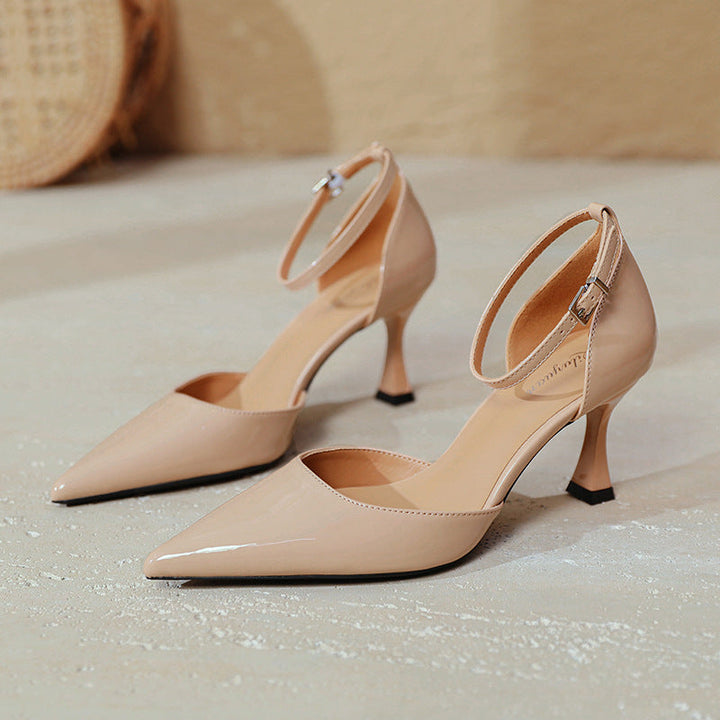 Damen elegante Stiletto-Pumps mit verstellbarem Riemen und glänzender Oberfläche Drune