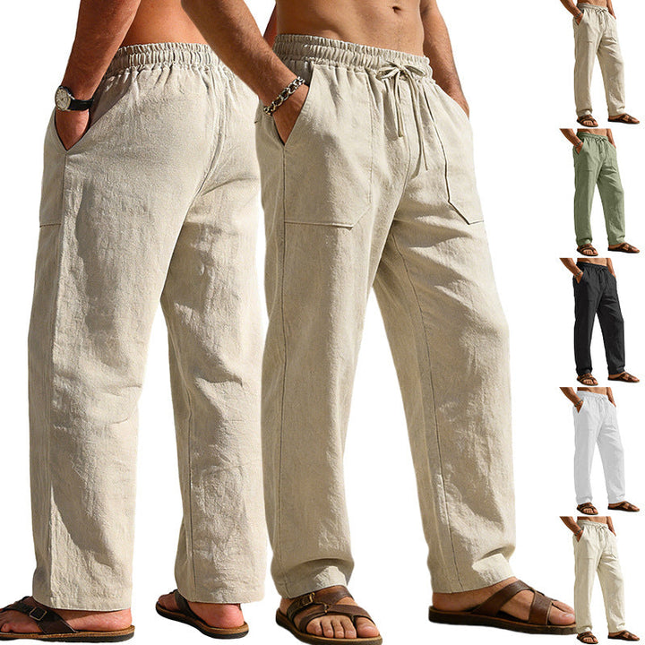 Herren nan weite Relaxhose aus Leinen-Mix mit Kordelbund und aufgesetzten Beintaschen Drune