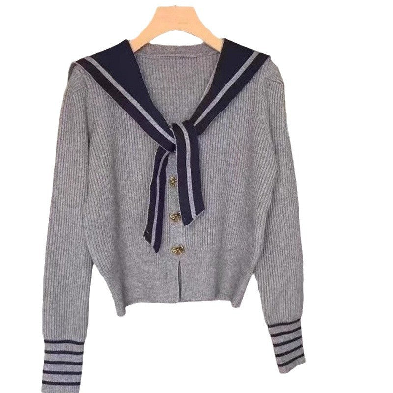 Damen Strickjacke mit nautischem Kragen und dekorativen Knöpfen Drune