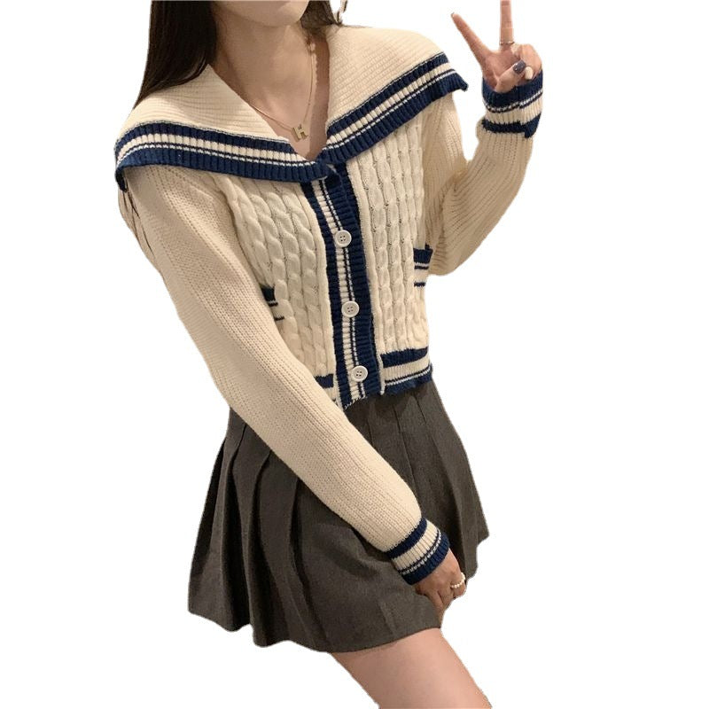 Damen Strickjacke mit maritimem Kragen und dezenten Streifen Drune