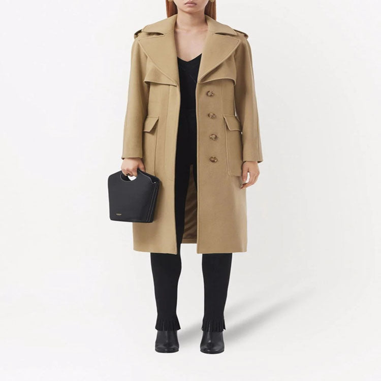 Damen Midilanger Wollmix-Longcoat mit doppelter Schulterpasse, Pattentaschen und dezenter Taillierung Drune