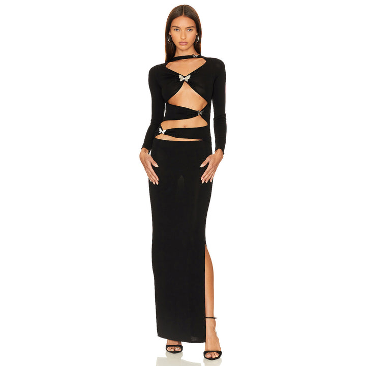 Damen Cut-Out Maxikleid mit Raffinierten Verzierungen Drune