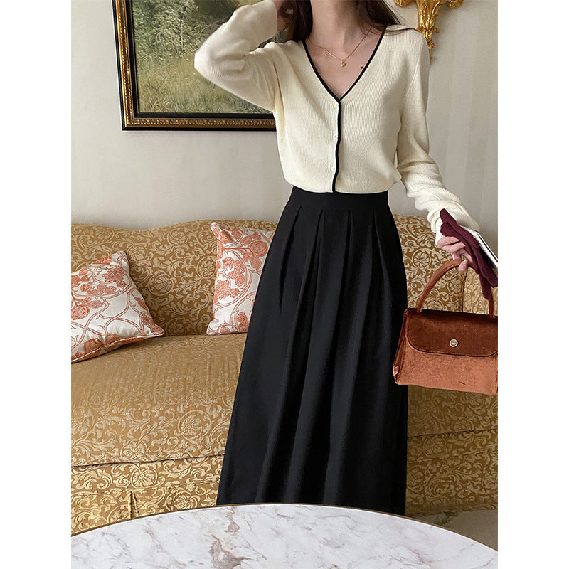 Damen modischer Cardigan mit V-Ausschnitt und Knopfdetails Drune