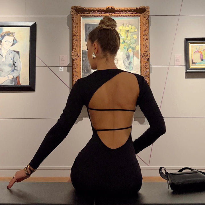 Damen figurbetontes Minikleid mit langen Ärmeln und schickem Rundhalsausschnitt Drune