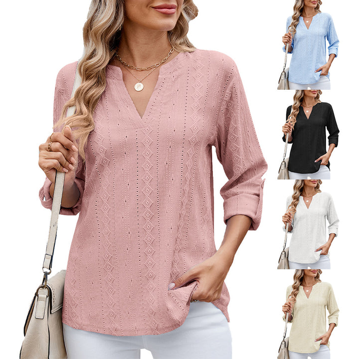 Damen Elegantes und luftiges Blusenshirt mit V-Ausschnitt Drune
