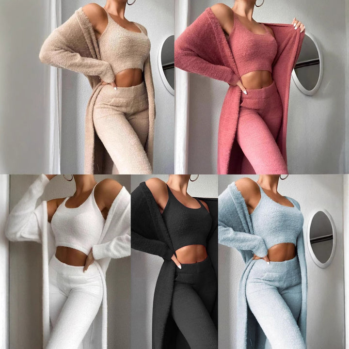 Damen Set aus weichem Strickoberteil und modischen Leggings Drune
