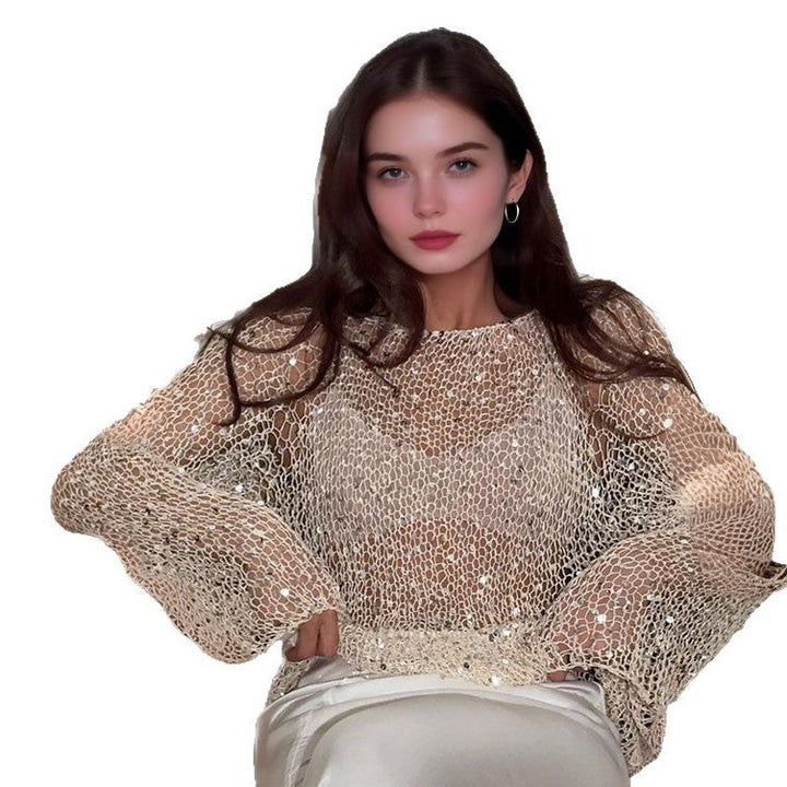 Damen lässiger Knit-Pullover mit transparentem Design Drune