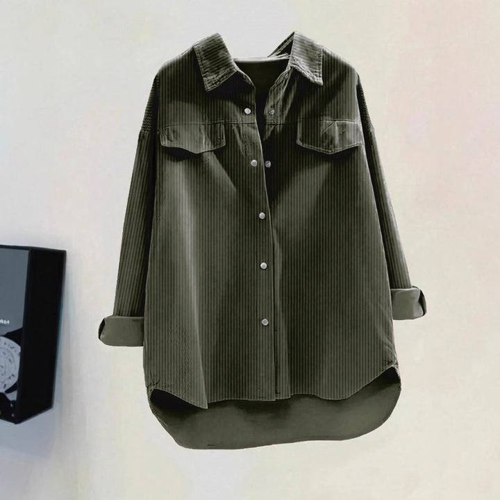 Damen Oversized Hemd aus Rippstoff mit Brusttaschen und schickem Kragen Drune
