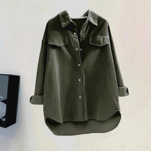 Damen Oversized Hemd aus Rippstoff mit Brusttaschen und schickem Kragen Drune