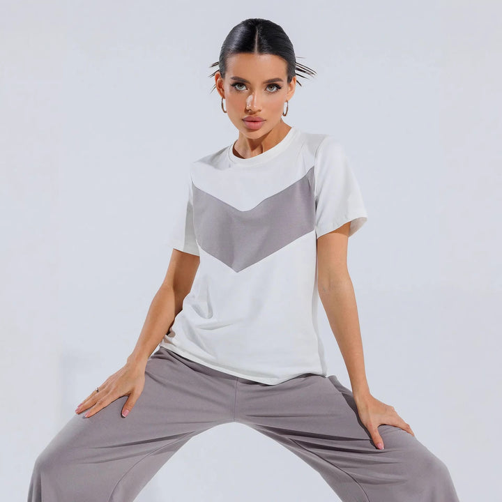 Damen lässiges T-Shirt mit modernem Farbblockdesign und leichtem Oversized-Schnitt