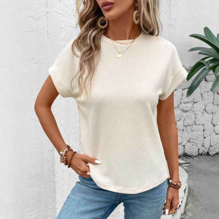Damen lässiges Strukturshirt mit kurzen Ärmeln und bequemem Schnitt Drune