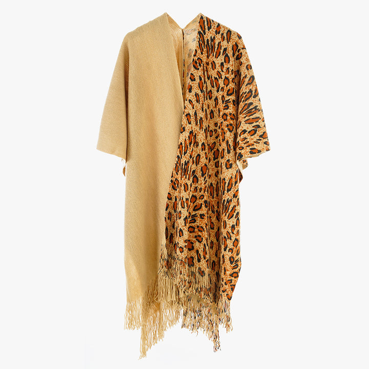 Damen Reversibler Capeponcho mit Leo-Jacquard, Fransen und kastigem Oversize-Schnitt Drune