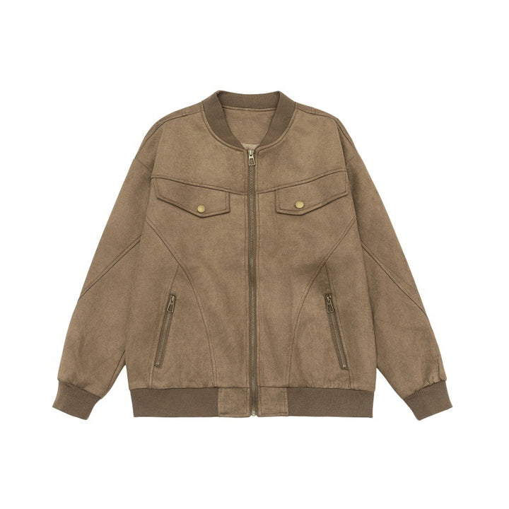 Unisex Kurzblouson im Vintage‑Suede‑Look mit Brustklappen, Reißverschlusstaschen und Rippbündchen Drune