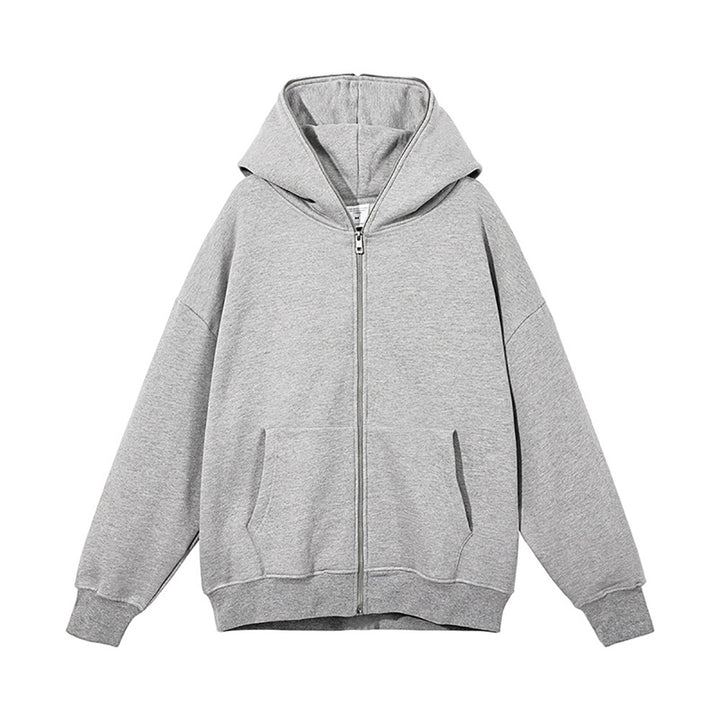 Unisex nan Kapuzenjacke mit durchgehendem Reißverschluss, doppellagiger Kapuze und Kängurutaschen Drune