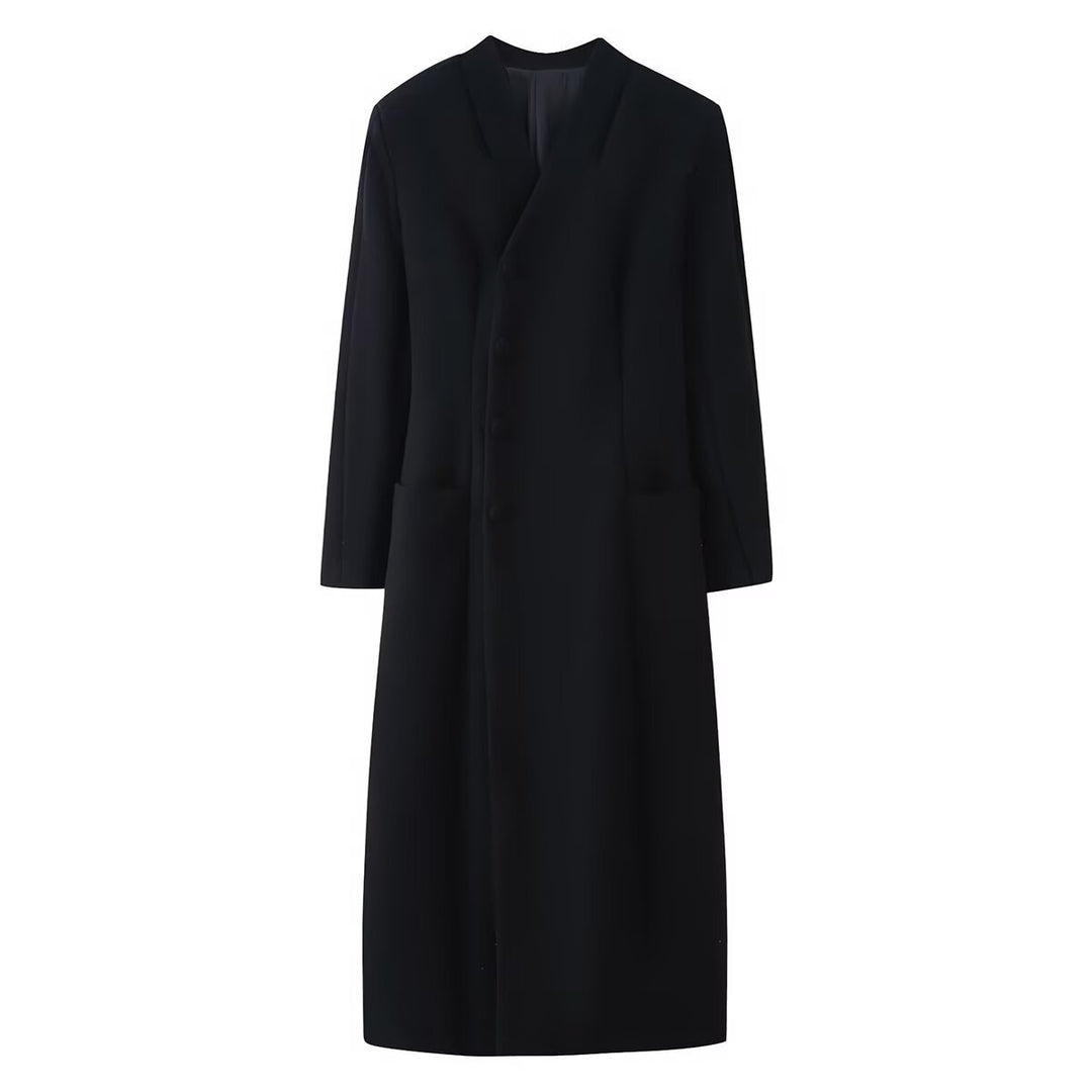 Damen Eleganter Wolloptik-Maximantel mit verdeckter Knopfleiste und aufgesetzten Taschen Drune