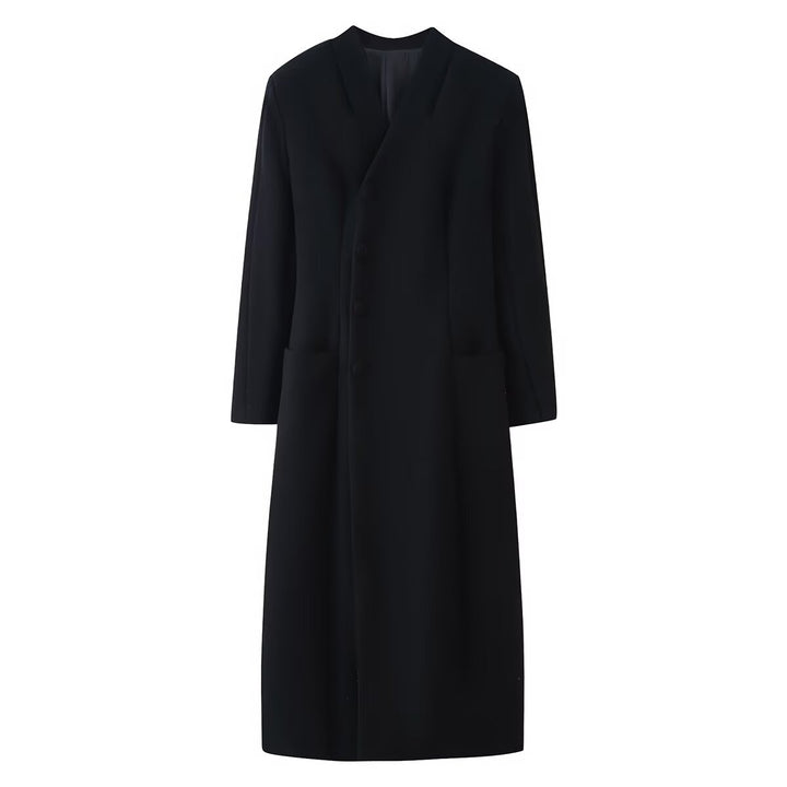 Damen Eleganter Wolloptik-Maximantel mit verdeckter Knopfleiste und aufgesetzten Taschen Drune