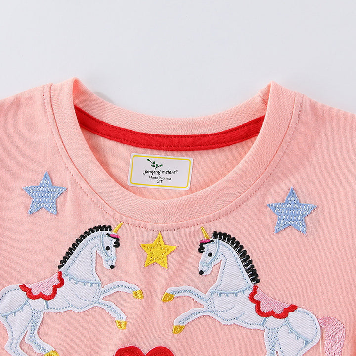 Mädchen Sommerkleid mit buntem Einhornmotiv und fröhlichen Applikationen Drune