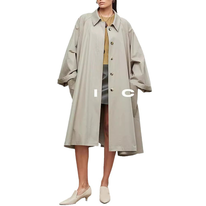 Damen lässiger Trenchcoat mit übergroßen Ärmeln und Button-Details Drune